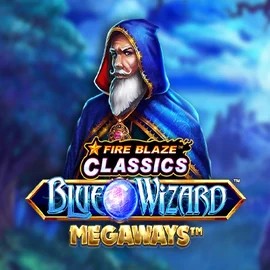 Fire Blaze Blue Wizard Megaways slot logo by Rarestone Gaming at EliteSpin Casino